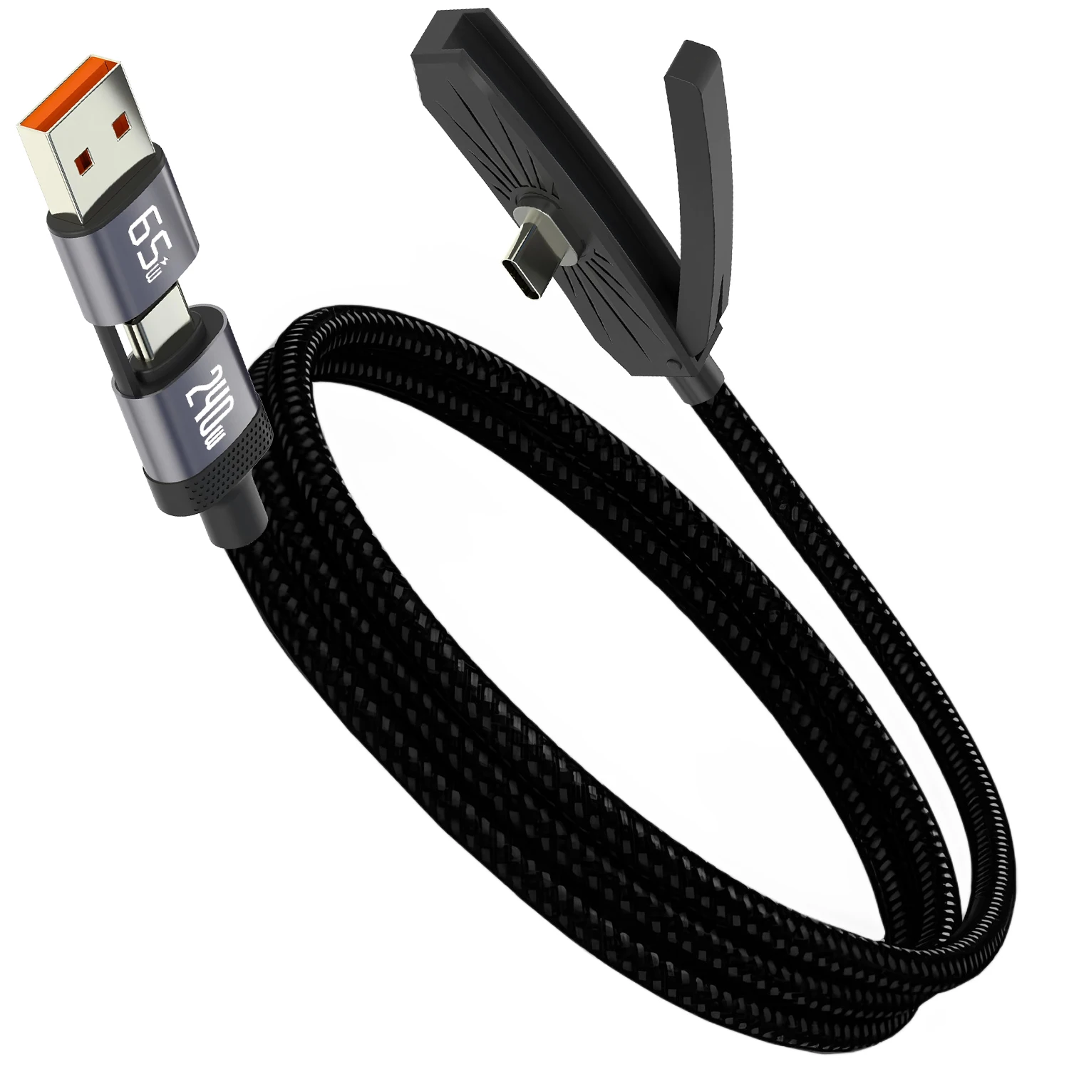 240W 접이식 스탠드 데이터 케이블 Type-C to Type-C 및 USB 인터페이스 다각도 휴대폰 거치대 데이터 케이블 범용 1.8M 케이블