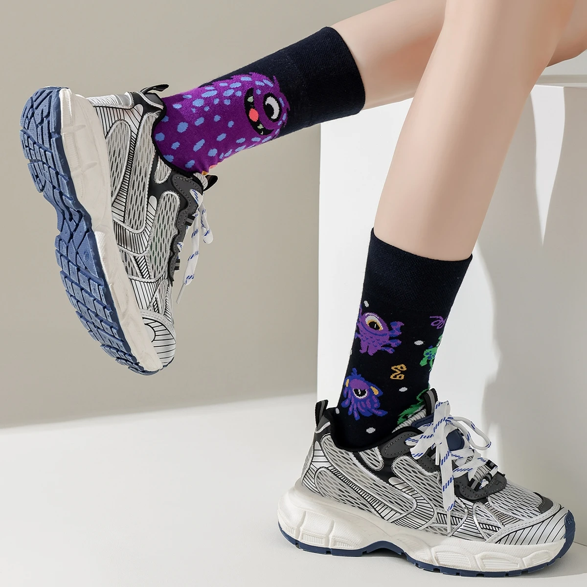 AB Cotton Cartoon Bacteria Jogging Knitting Woman Short Socks Love Girls Home Socks Rave Cotton Short Chic Kpop Special Edition
