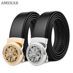 Men's Leather Dress Belt with Automatic Sliding Buckle, Turn Buckle,Trim To Fit
