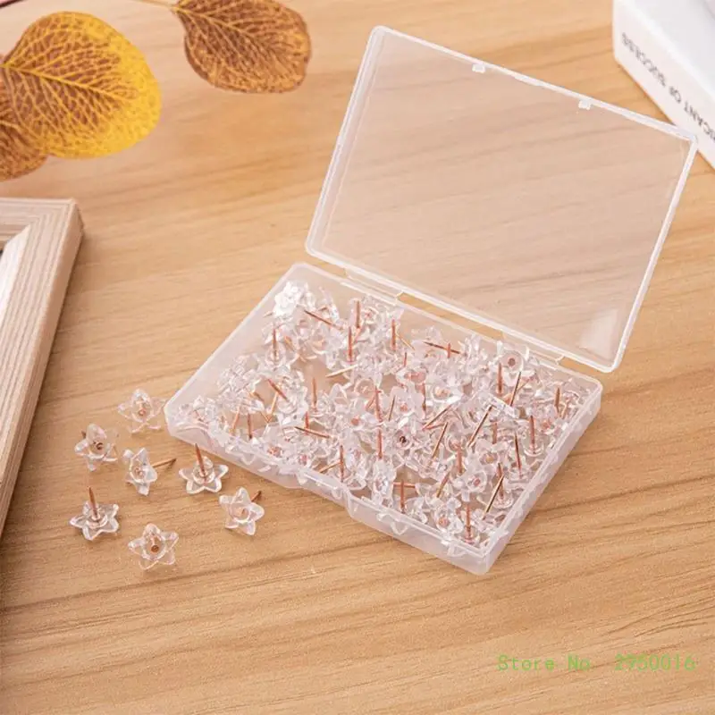 Push pins 100pcs box Pentacle Shape Markers Drawing Photo Wall Studs Cork Board Pins Transparent Push Pins Photo Thumb Maps Thumbtack