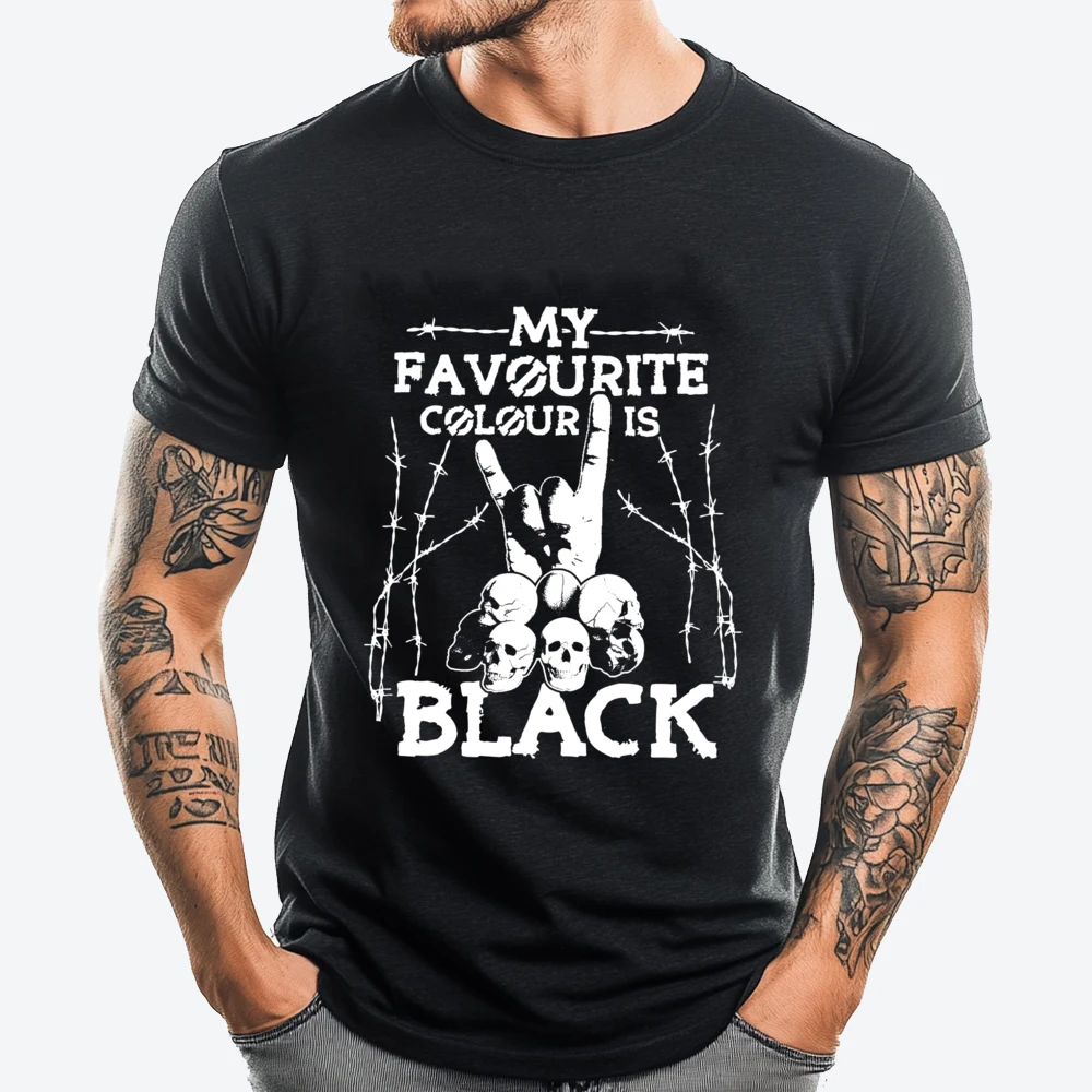 Printed On My Favourite Colour Is Black Round Neck T Shirts Father Day Tees Short Sleeve for Men Newest 100% Cotton Tshirts My Favourite Colour Is Black 4529