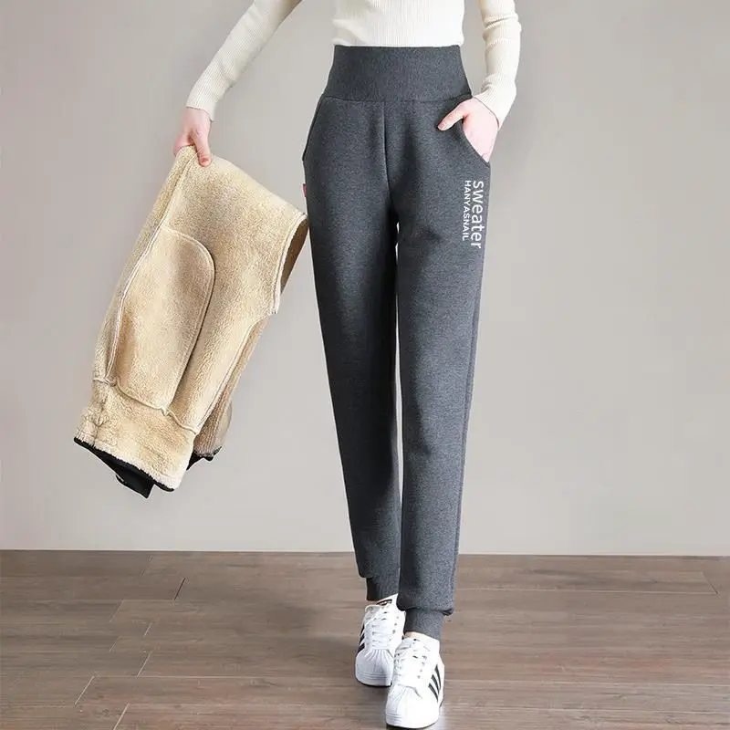 Lamb Cashmere Trousers for Women's Clothing Thickened in Autumn Winter for  Warmth Wear High Waist Cotton Trousers Cashmere Harem - AliExpress