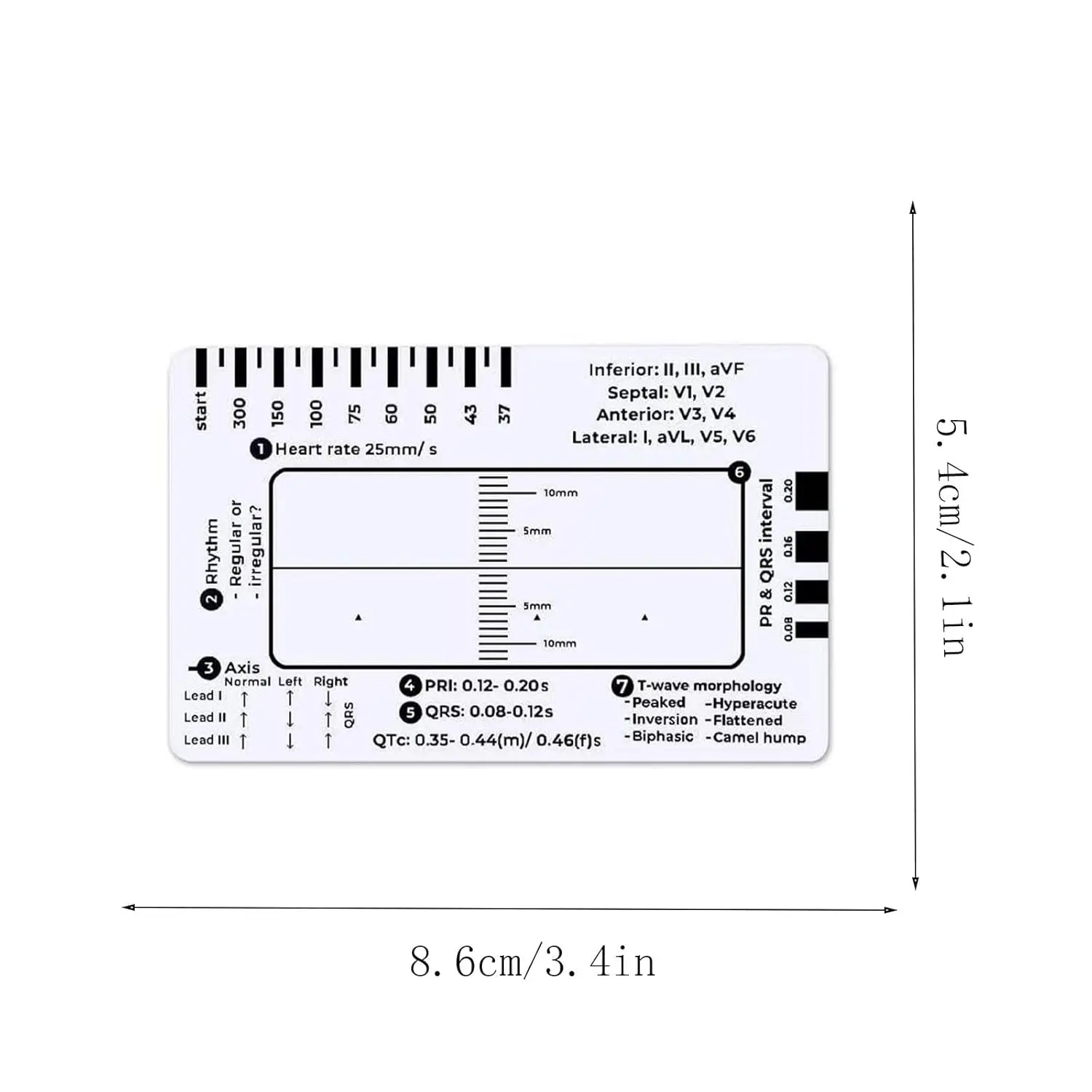 7 Step Ecg Ruler Plastic Ruler Card for Ecg/ekg Interpretation Portable Pocket Ecg Ekg Guide With Sheath Emergency Tool