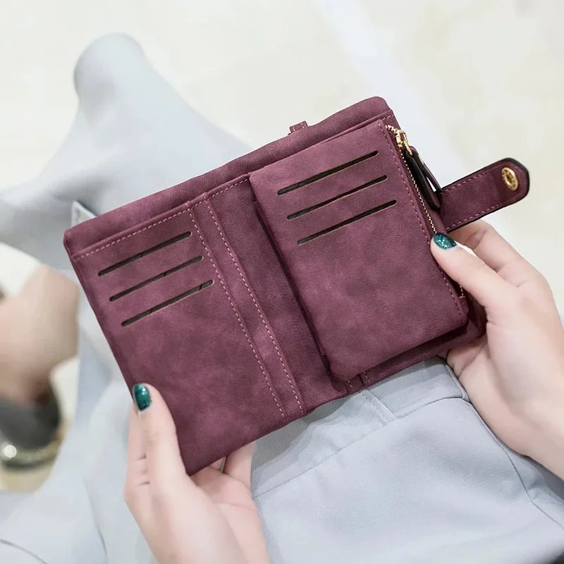 New Women Wallets Short Hasp Pu Leather Purses Multifunctional Large Capacity Money Bag Small Solid Coin Card Holders Carteras 3
