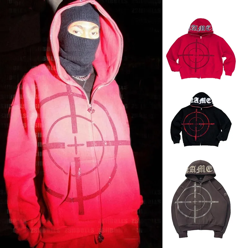 

Y2k Rhinestones Diamond Hoodies Harajuku Letter Autumn Winter 2022 Fleece Long Sleeve Vintage Lady Hooded Hip Hop men women