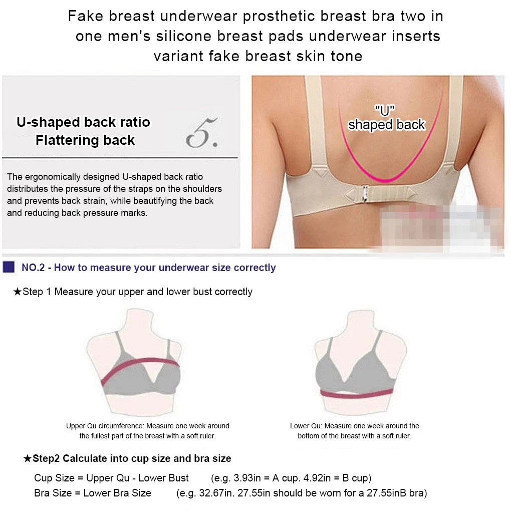 Adjustable Breast Forms Fake Boobs Prosthesis Bra 500-1400g Removable A-D Cup Bra Crossdresser Black Women/D Cup