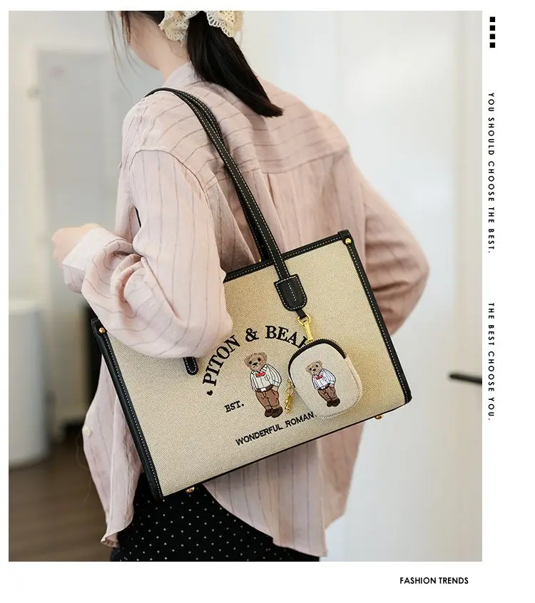 JIAERDI Harajuku Bear Cute Tote Bag Women Vintage Embroidery Chic Casual Shoulder Bags Ladies Retro Large Capacity Handbag New