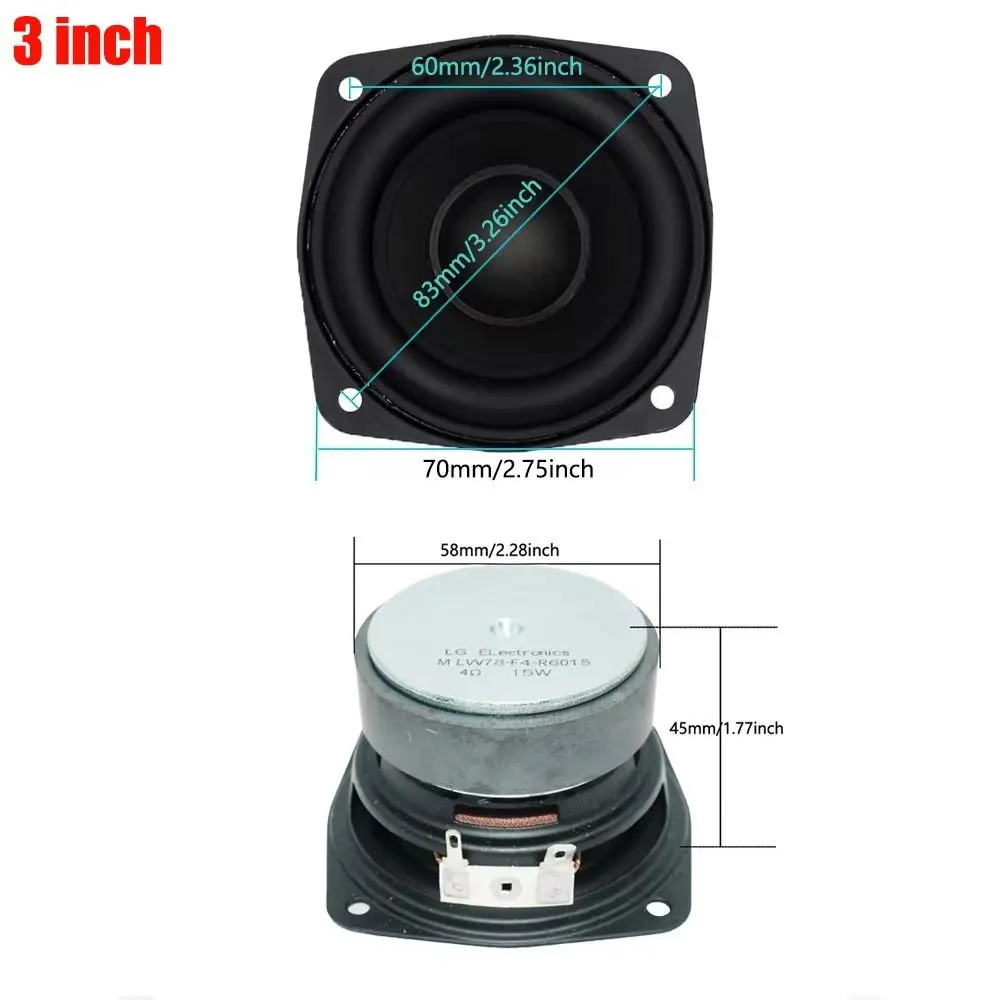 New 2 Inch 3 Inch Subwoofer Speaker 4 Ohm 15W Convex Cap Speakers Audio Bass Square Woofer DIY Bookshelf Speakers
