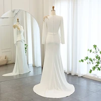 Elegant White Mermaid MuslimEvening Dress with Long Sleeves Gold Beaded Arab Muslim Women Wedding Party Gowns 283 1