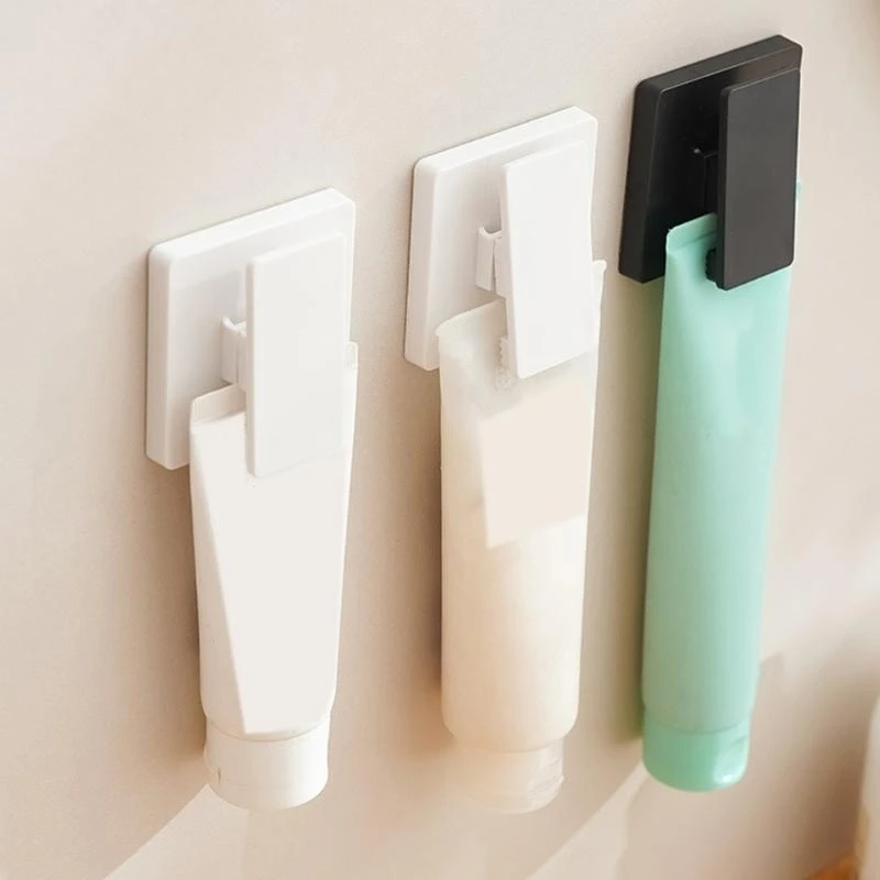 92MF Adhesive Bathroom Storage Hook Moisture Resistant Wall Clip Facials Cleanser Hanger Toothpaste Holder Rack for Renters