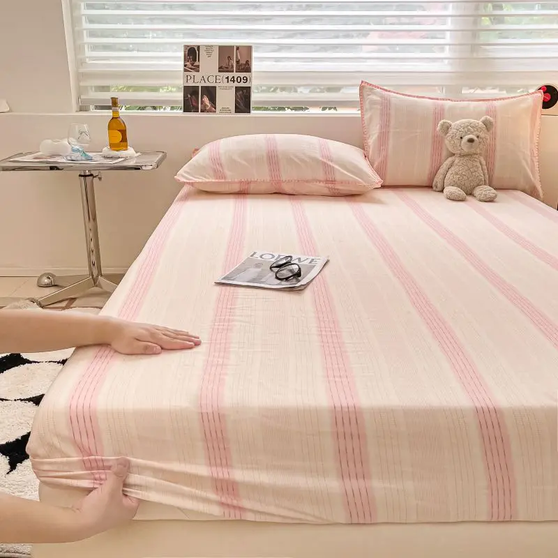 Skin-friendly Bedsheet Pure Cotton Bed Linen Stripe Style Bed Cover Single Mattress Protector sabanas (Pillowcase Need Order) 2