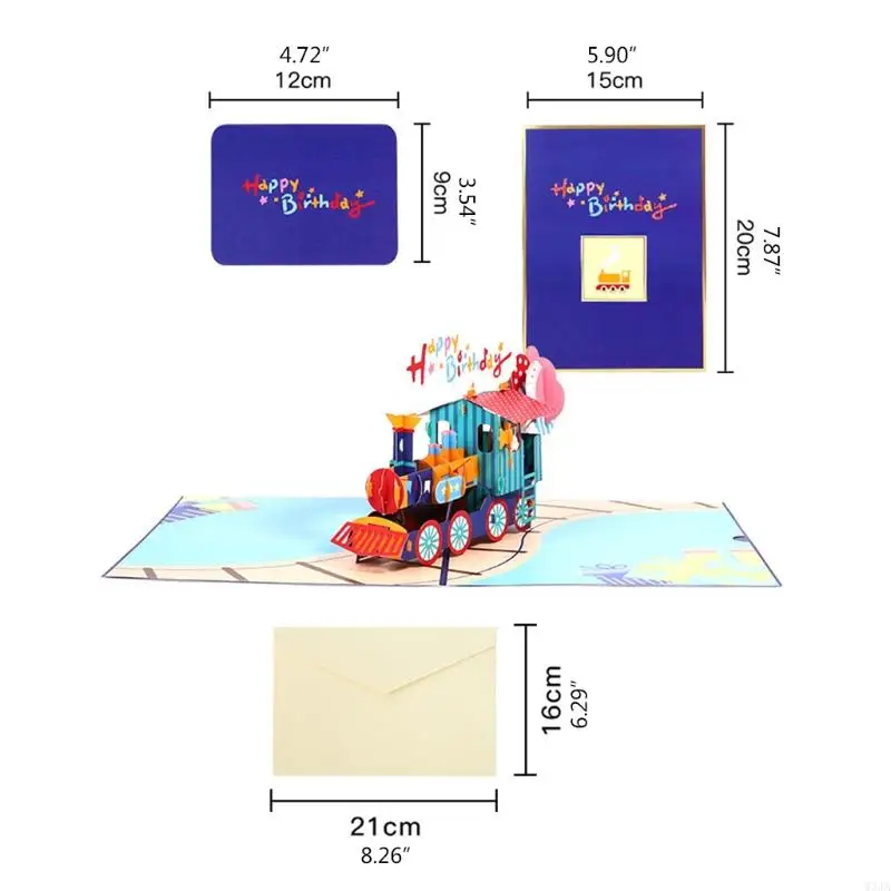 W3JA 3D Train Pop-Up Greeting Cards for Birthday New Year Postcards with Envelope