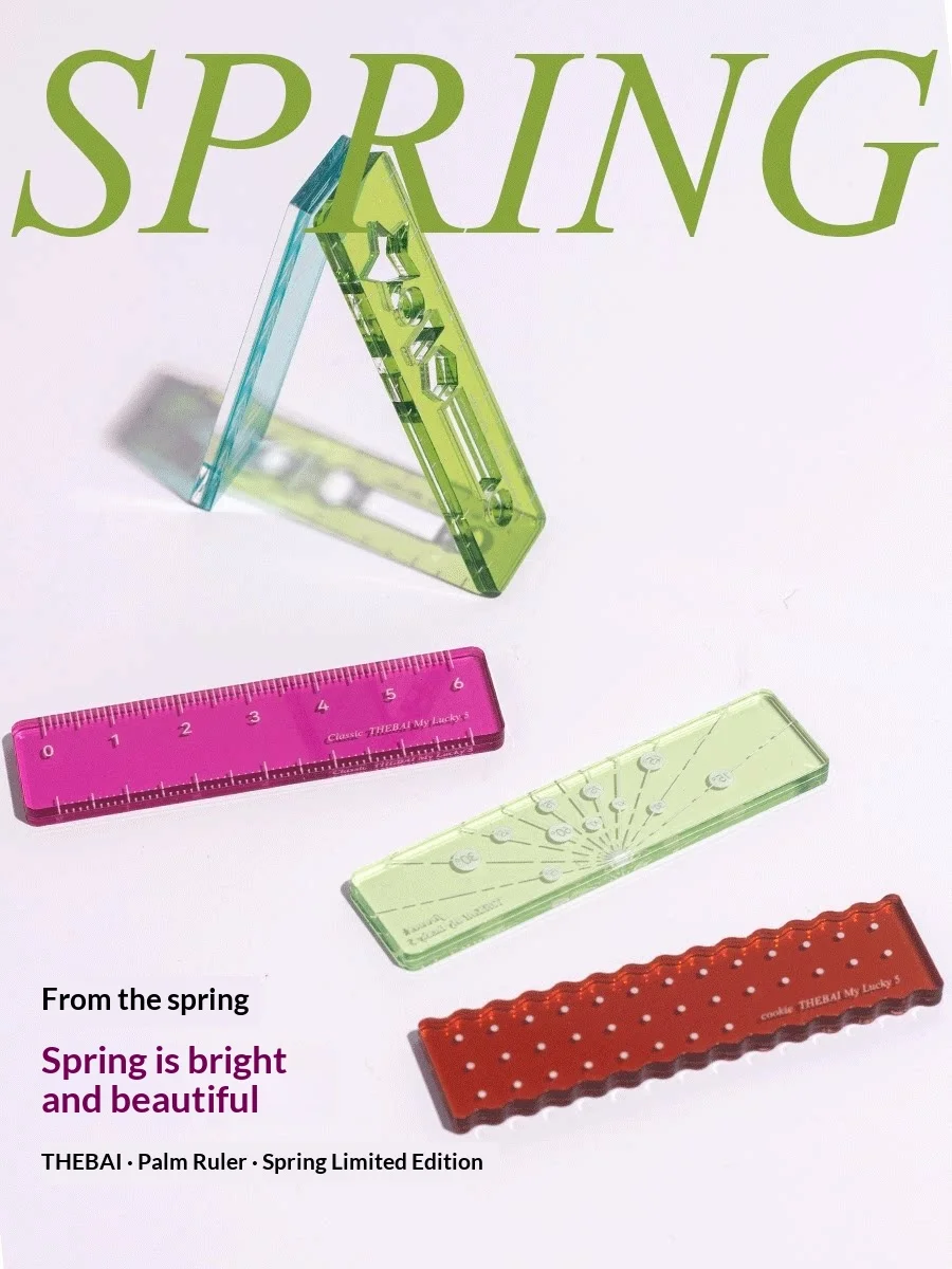 Thebai 미니 자 휴대용 포켓 팜 스프링 한정판 투명 아크릴 자 저널링 사무용 드로잉 문구용