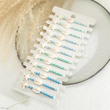 Nuovo 12 pz/lotto Shell Starfish Bracciale Set Braccialetti Intrecciati Set Donne Regolabile Fatti A Mano Corda Treccia Braccialetto Gioielli Regalo Del Partito 1