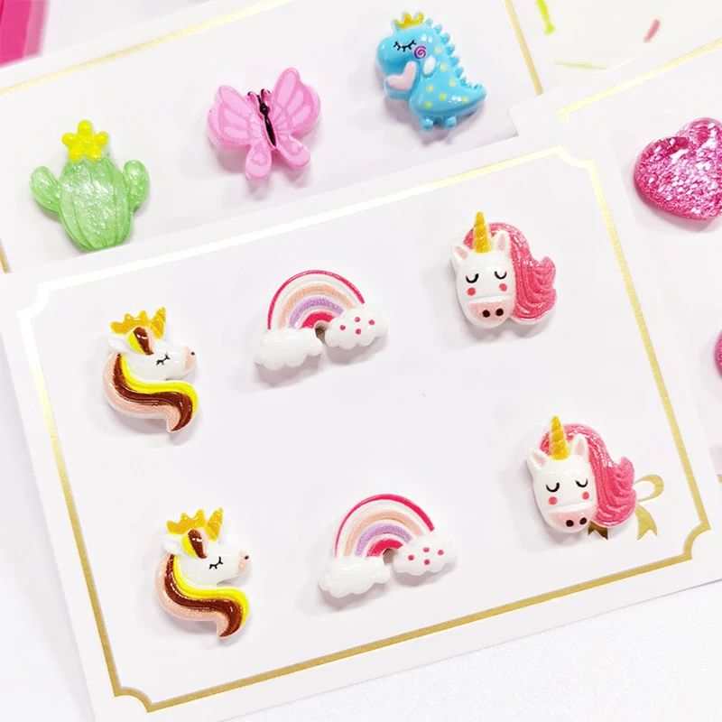 Strong Magnetic No Piercing Cute Earrings for Kids Children Unicorn Rainbow Magnet Earrings Christmas Gift 3PRS ear clip earrings clip earrings ear clip ear accessories magnetic earrings