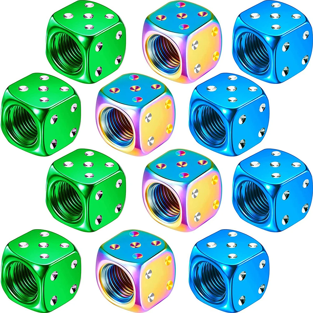 12 Pcs/Set Aluminum Dice Valve Air Cover Dice Style Valve Stem Caps Car