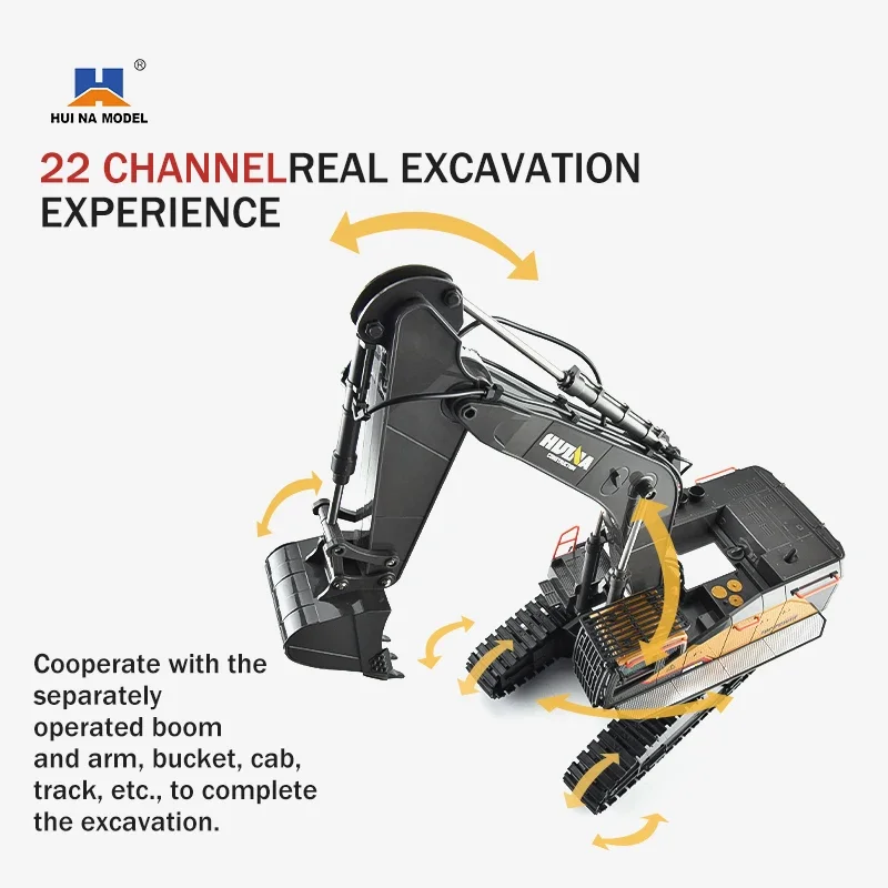 HUINA 1592 RC 굴삭기 1:14 스케일 22채널 2.4G 반합금 원격 제어 엔지니어링 크롤러 트랙터 어린이 선물