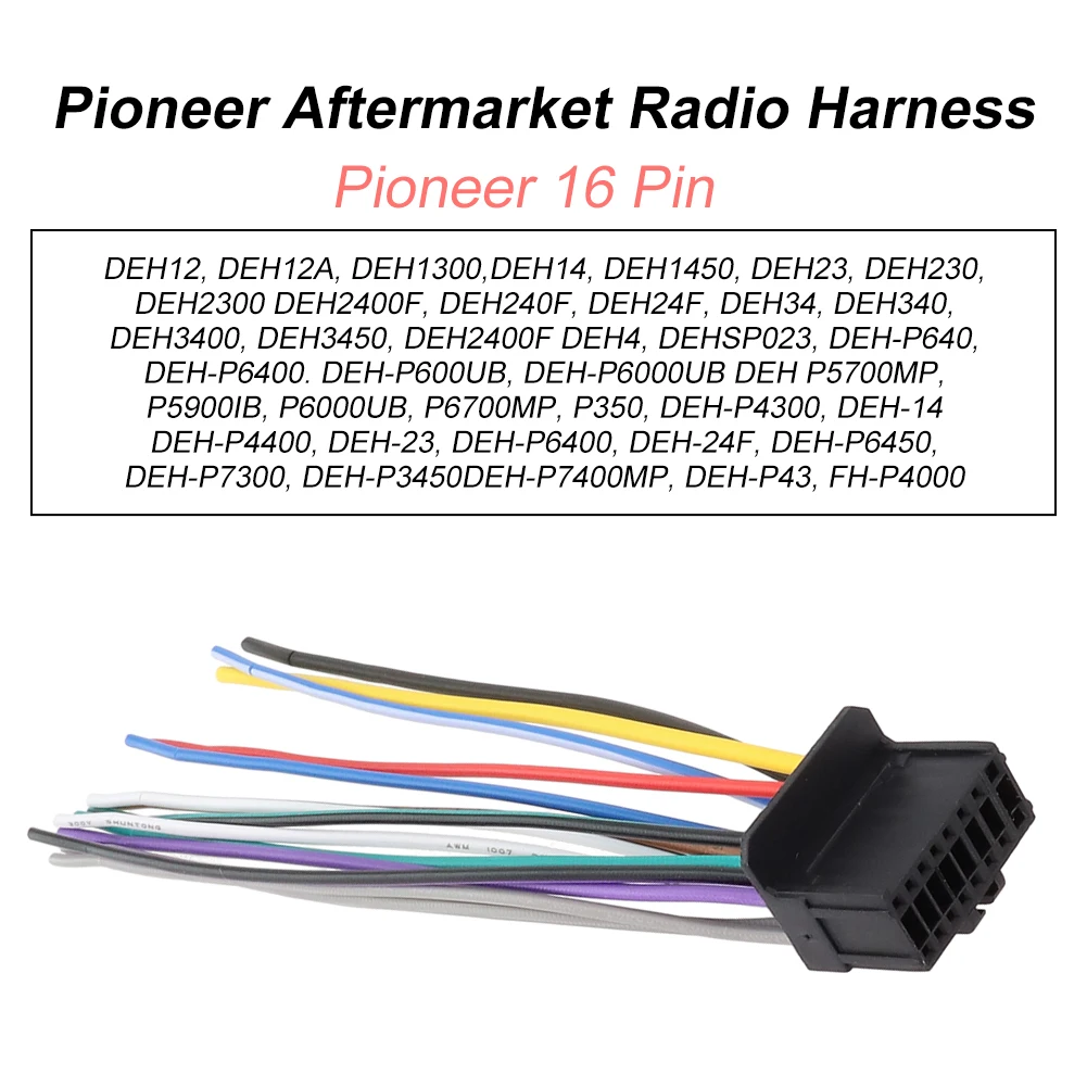 Pioneer Radio Harness Plug conector, fiação de rádio, conector de 16 pinos, DEH12, DEH23, DEH2300