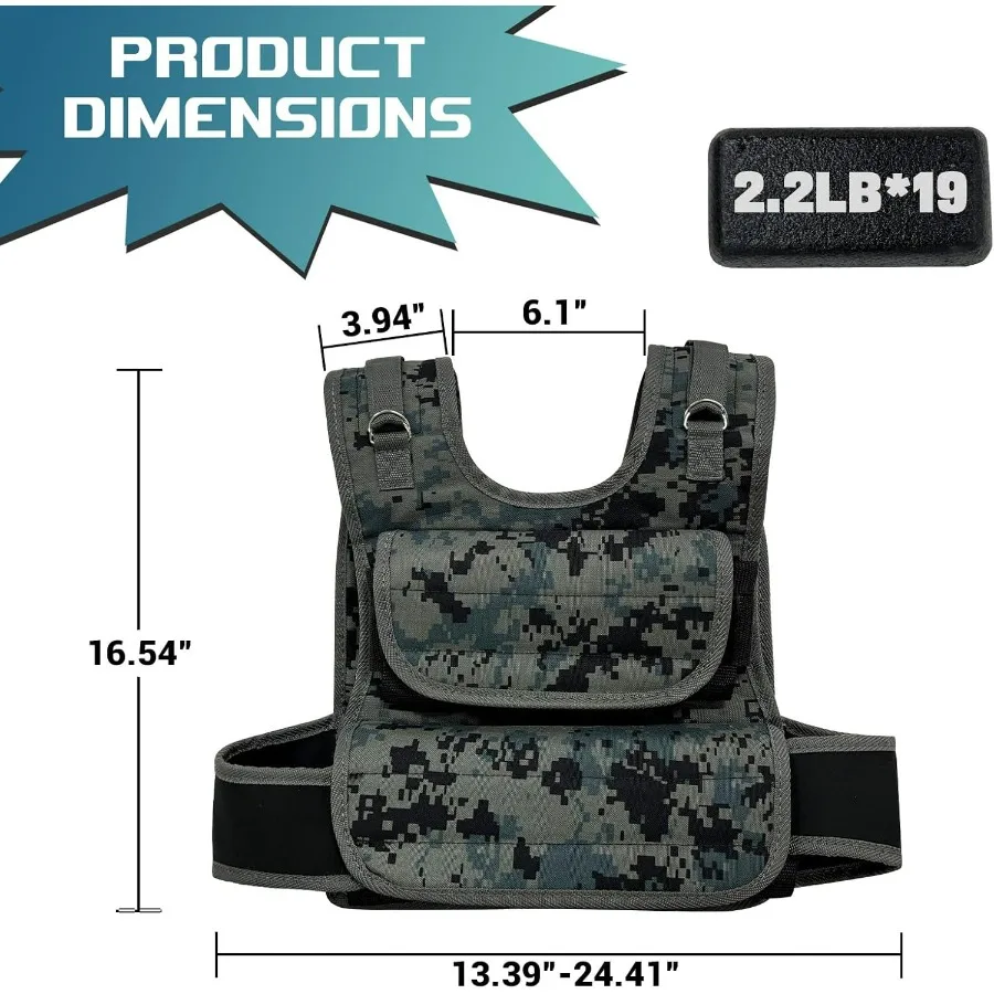 Adjustable Weighted Vest 44 Lb, Weight Vest for Men,Adjustable Wearable Weights with Iron Weights for Home Workouts and Strength