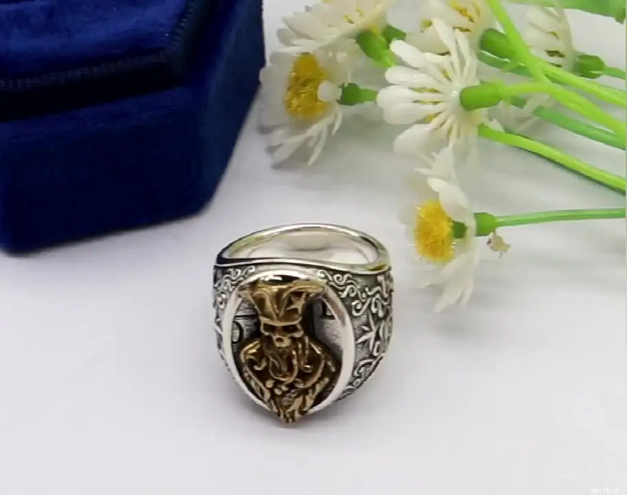 35g 3D Big Ring Undead Pirate Snakes Wind Rose Anchor Art Relief Customized 925 Solid Sterling Silver Rings Many Sizes 8-13 |