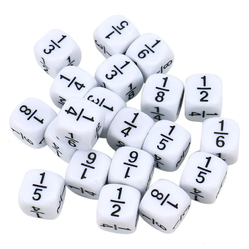 Educational Math Toys 10 Pcs/set 16*16mm Fraction Dice White Fractional Number Dices Montessori For Children Games