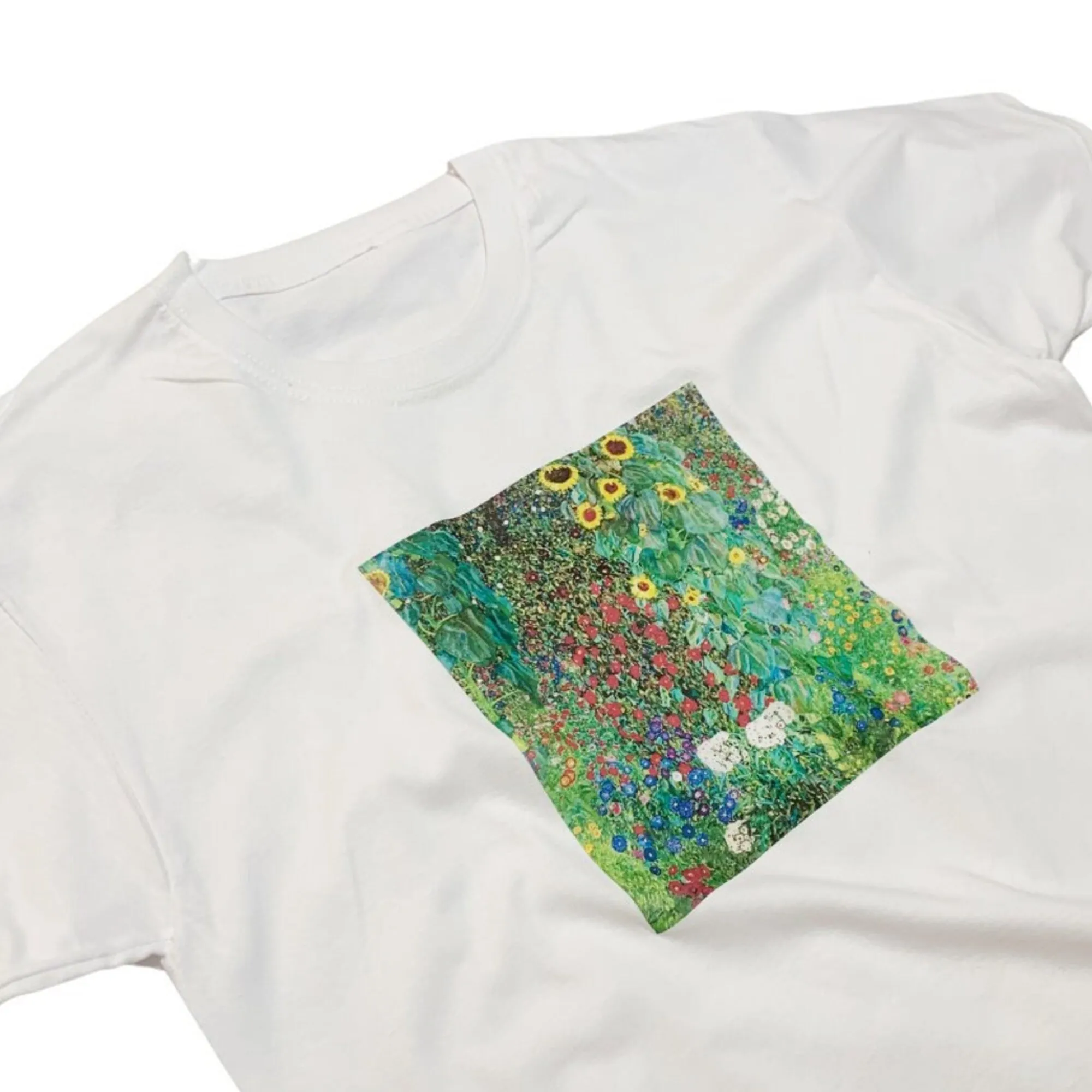 Gustav Klimt T Shirt Flower Garden Bright Floral Vintage Art Print Top Maniche Lunghe O Corte