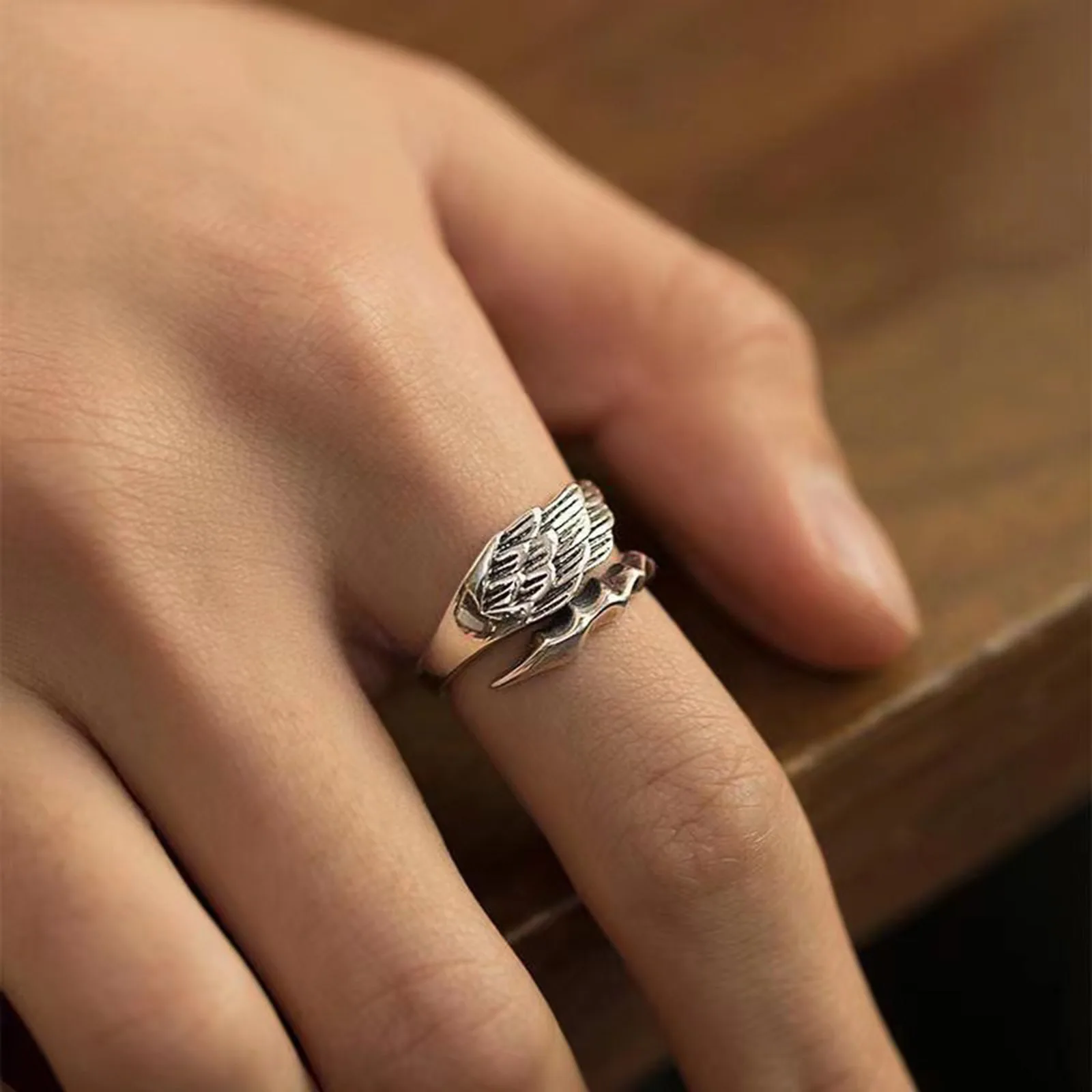 Mprainbow Men's Angel Wing Rings,Retro Silver Color Gothic Feather Finger Bands,Valentine's Father's Day Birthday Gifts for Him