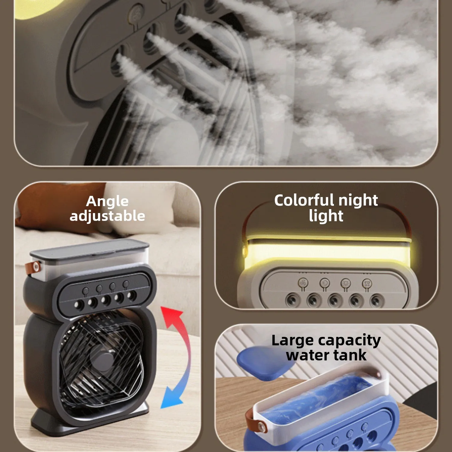 New Baby 3 in 1 Fan Air Conditioner Type C Household Small Air Cooler LED Night Light Portable Humidifier Conditioning Fan
