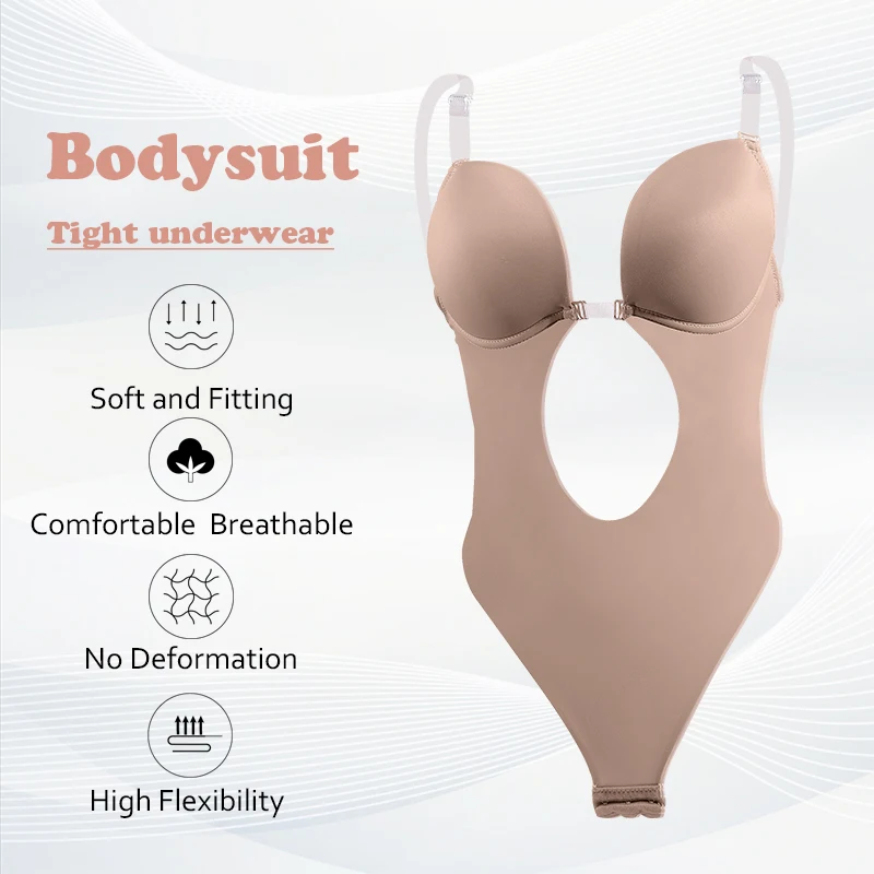 Bodysuit Shapewear Deep V-Neck Whole Body Shapers Backless Underwear Sexy Thong Women Wedding Slimming Leotard Push Up Corset