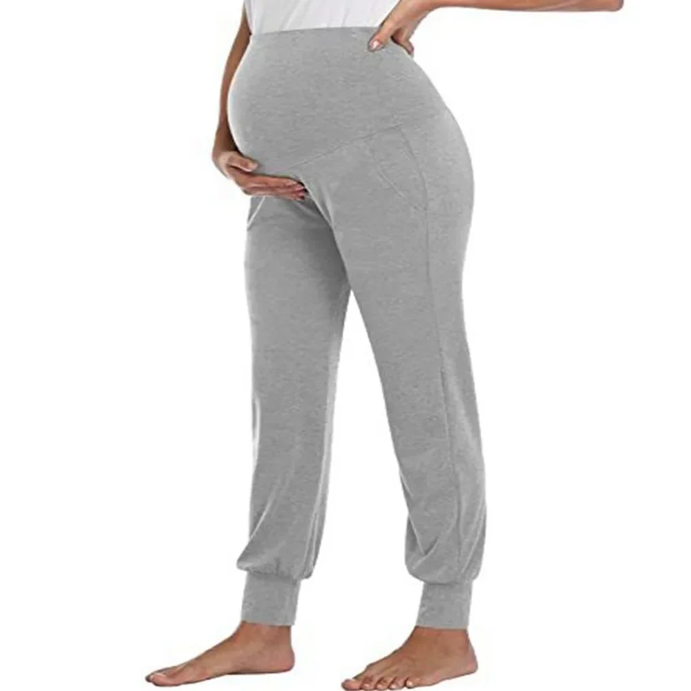 Spring Maternity Women's Casual Pants Premama Solid High Waist Strechy Lounge Trousers For Pregnant Women Joggers With Pockets 2