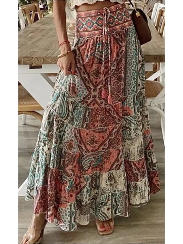 

Юбка Женская длинная свободного покроя, модная пляжная элегантная Милая Макси-юбка с завышенной эластичной талией в богемном стиле, на лето