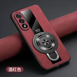 Luxurious Silicone Sheepskin Leather Shockproof Case with Magnetic Ring Holder and Plexiglass Back for OnePlus Ace 5 Ultra (Red)