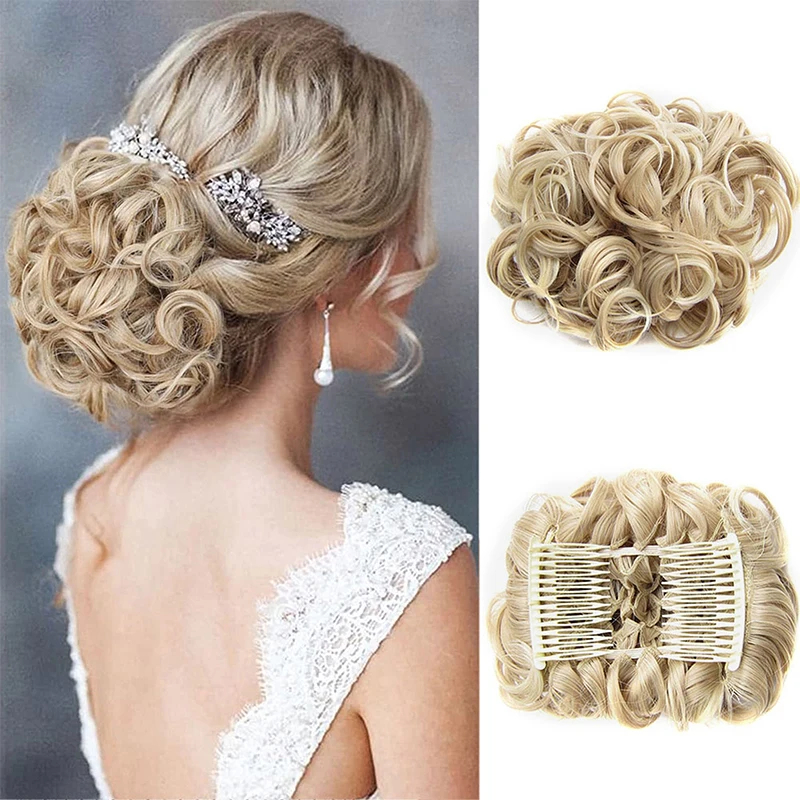 Estensioni del panino per capelli ricci disordinati Vassoio corto per chignon Scrunchie Coda di cavallo Posticci Pettini per capelli sintetici Clip in coda di cavallo