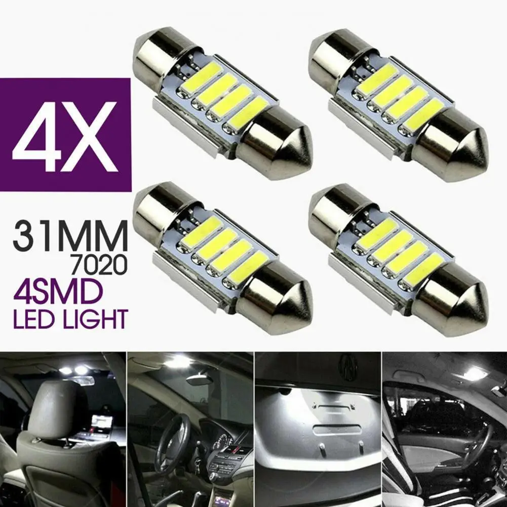 

4Pcs Car License Plate Lamp 4LED 31mm Car Interior Dome Map Light Bulb Brightness Waterproof Auto Instrument Lamp Side Door Bulb