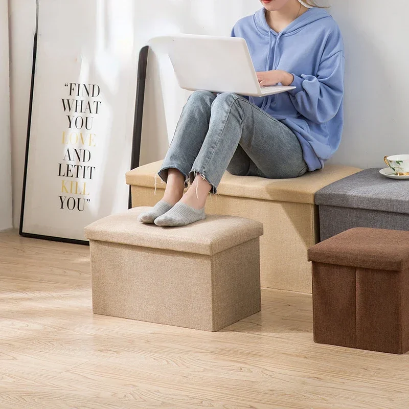 Foldable Shoe Changing Stools with Lid Ottoman Storage Shoe Bench Large Capacity Storage Box Upholstered Bench Home Organizer