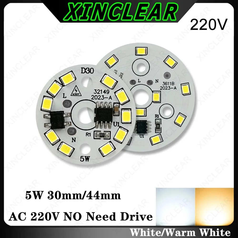 

10pcs LED Light Board 5W Warm White AC 220V No Need Drive Dia 30mm 44mm PCB Plate+2Pin Line SMD 2835 COB Chips For DIY Downlight