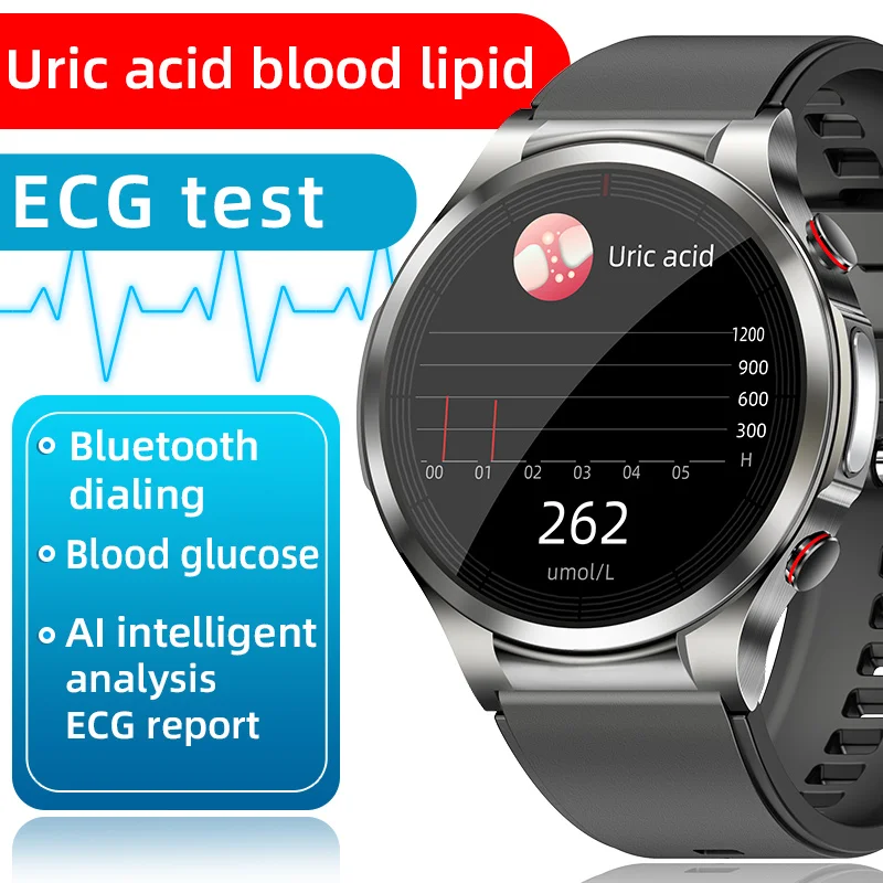 

New Smart watch Men 1.32" PPG+ECG Non-invasive Uric Acid Blood Lipid Blood Pressure Oxygen Monitor Bluetooth Call Smart Watch