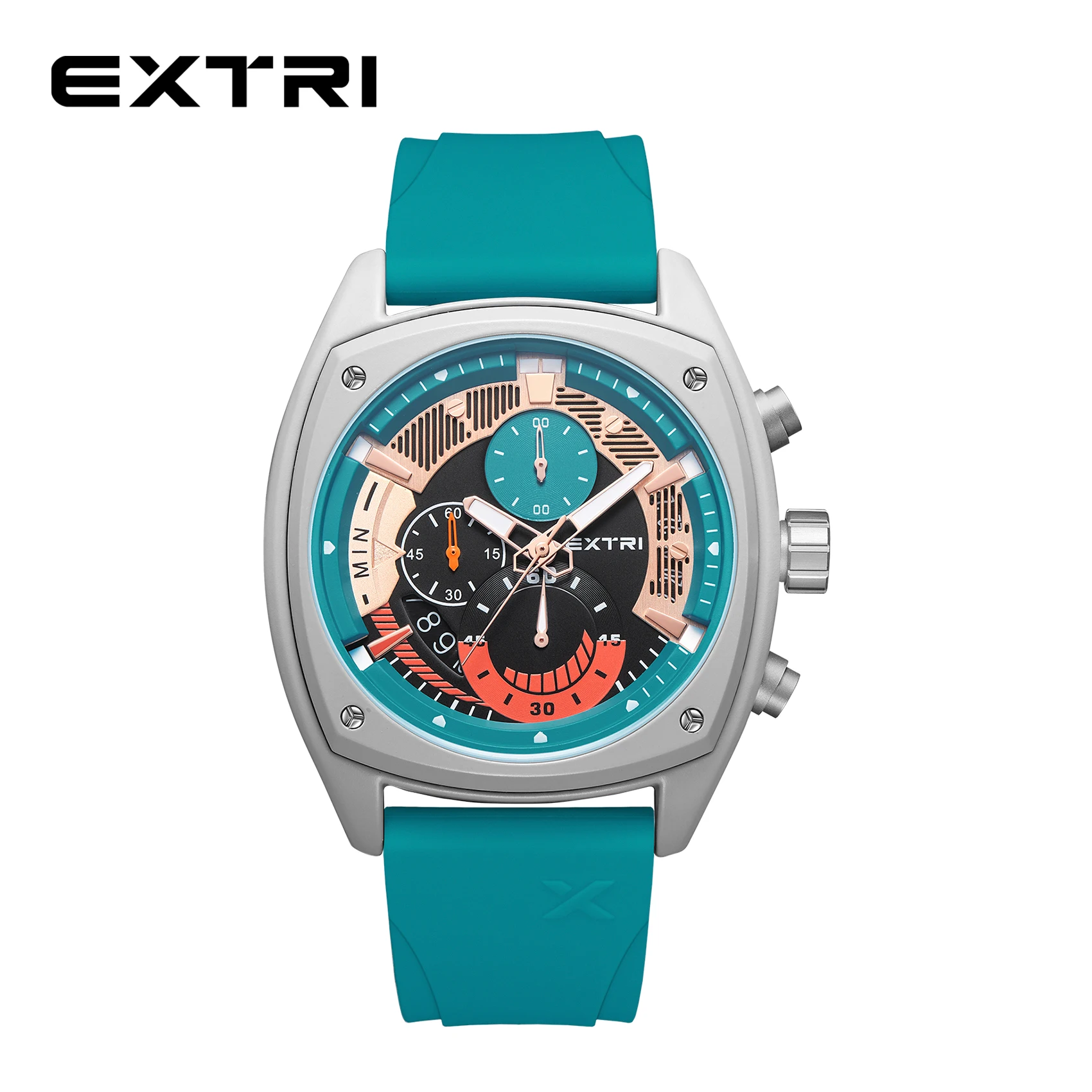 Extri Mens Watches Top Brand Grey Blue Quartz Watch Man Silicone Chronos Colorful Dress Summer Square Wrist Watches Waterproof