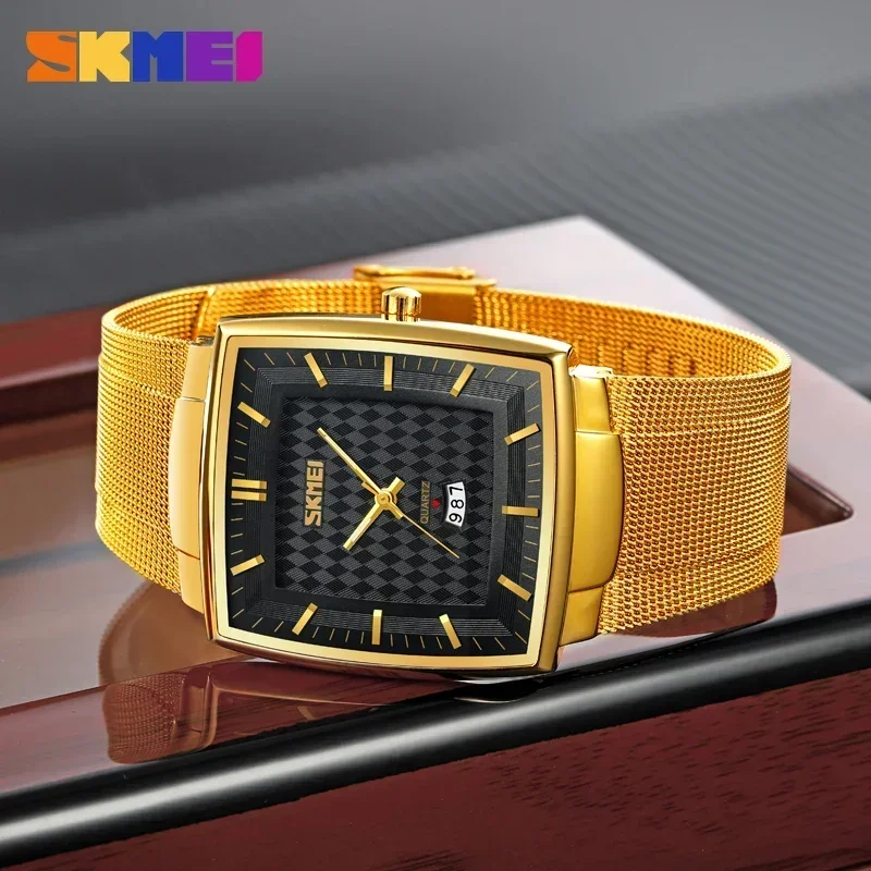 SKMEI 9311 Luxury Square Quartz Watch Men Business Waterproof Stainless Steel Date Calendar Wristwatches Mens Clock reloj hombre