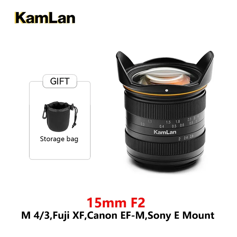 

Kamlan 15mm F2.0 Manual Focus Wide Angle APS-C Mirrorless Camera Lens for Canon EF-M / Sony E / Fuji X / M43 Mount Cameras