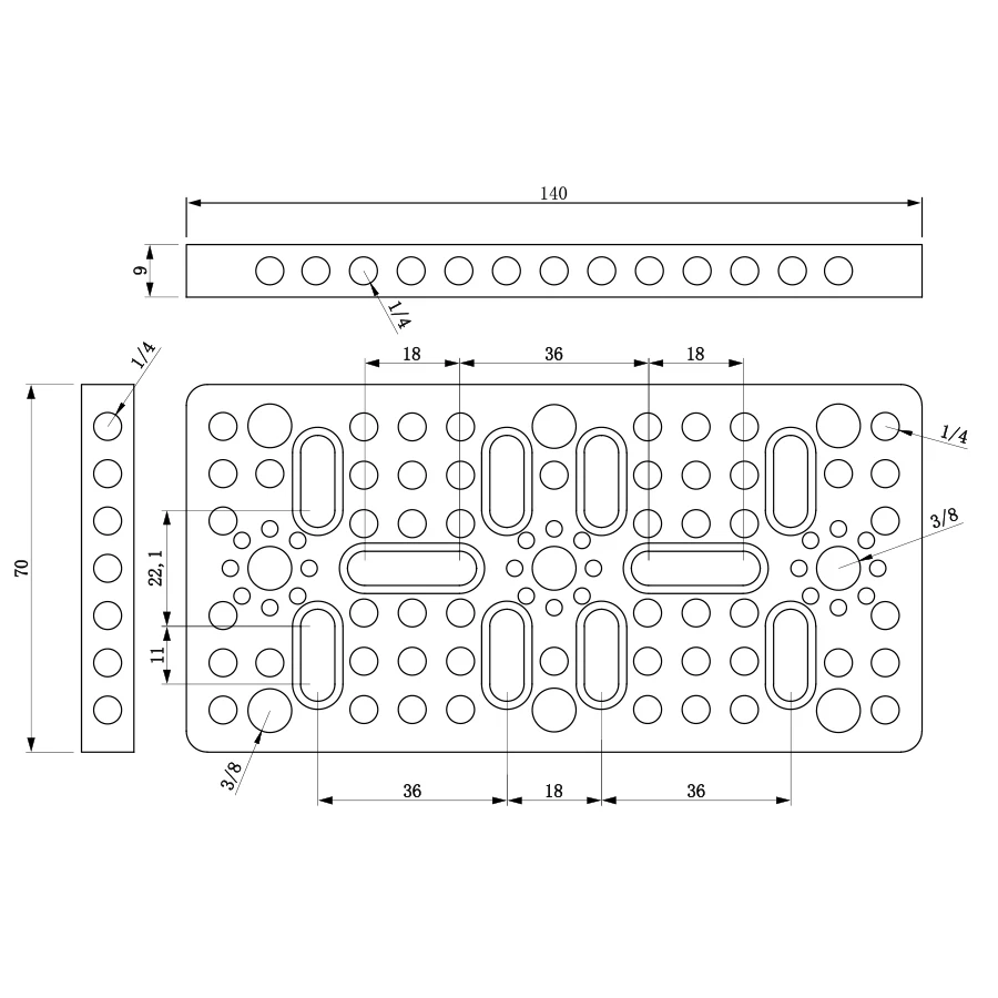 CP1407 Multi-Functional Cheese Plate 14x7cm with ARRI Locating Holes 1/4" & 3/8"