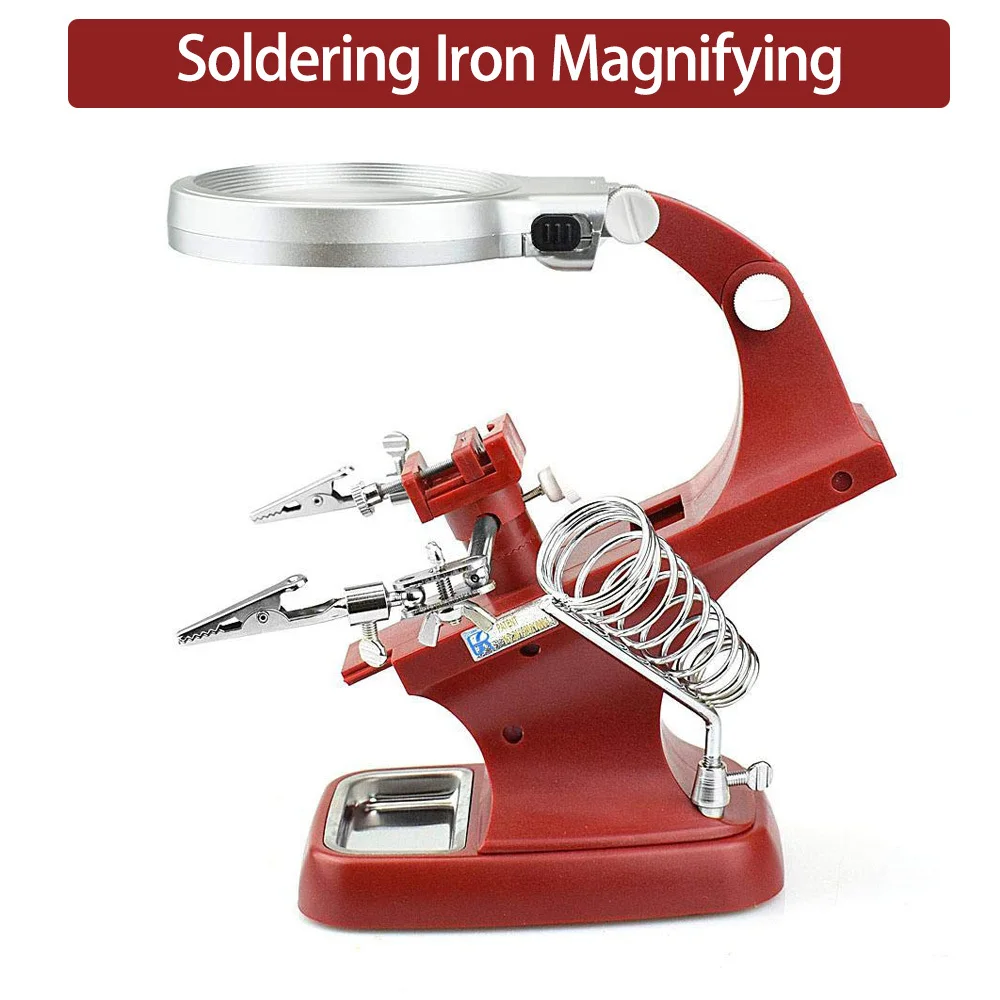 

Red/Black Welding Magnifying+Glass LED Light 3X 4.5X Lens Auxiliary Clip Help Hand Desktop Magnifier Soldering Stand Repair Tool