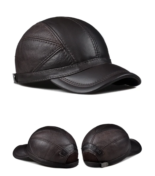Men's Golf Genuine Leather Pilot Hat Male Winter Real Cow Skin Casual Wear Baseball Caps Outdoors Korean Plate Flying Hats