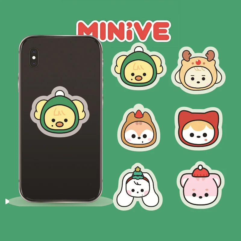 

KPOP IVE Cartoon MINIVE Christmas Photo Print Acrylic Phone Stand Yuin Leeseo Liz Cute Ring Finger Grip Support Fans Gifts