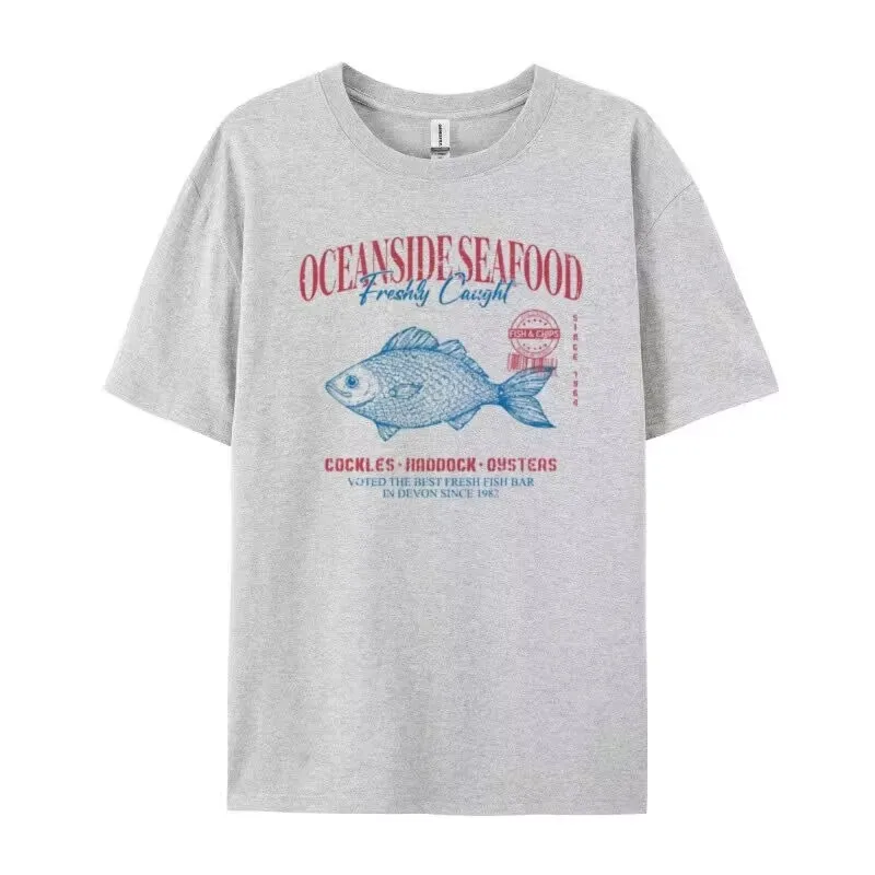 Vintage Grunge Aesthetic Oversized Seafood Graphic Tee