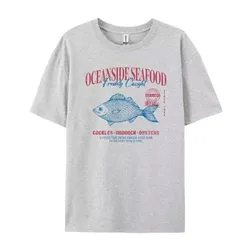 Vintage Grunge Aesthetic Oversized Seafood Graphic Tee - XS (Gray)