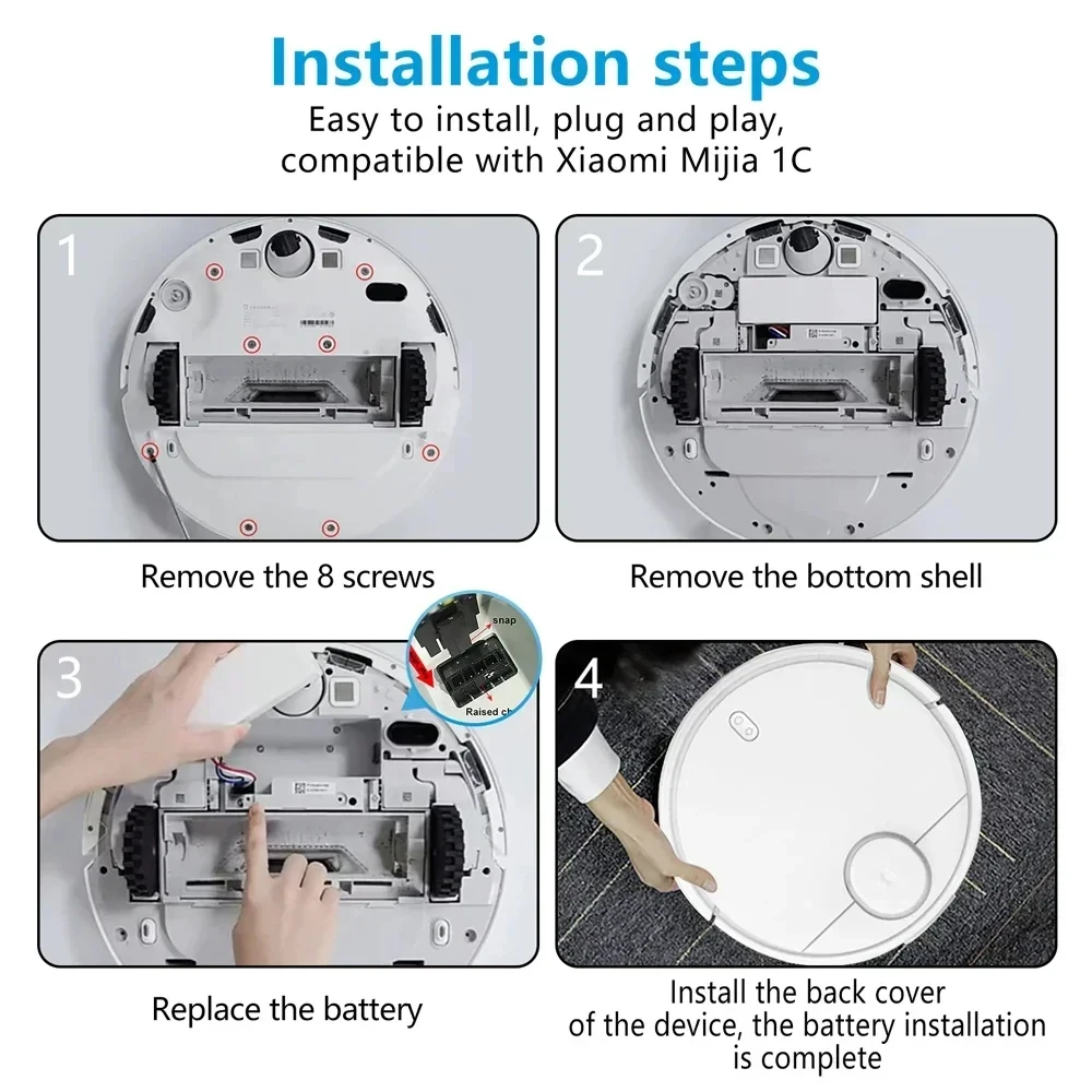 14.4V P1904-4S1P-MM Battery For Xiaomi Mijia 1C STYTJ01ZHM Robot Vacuum Mop Cleaner 12800mAh Replacement Battery Accessories 3