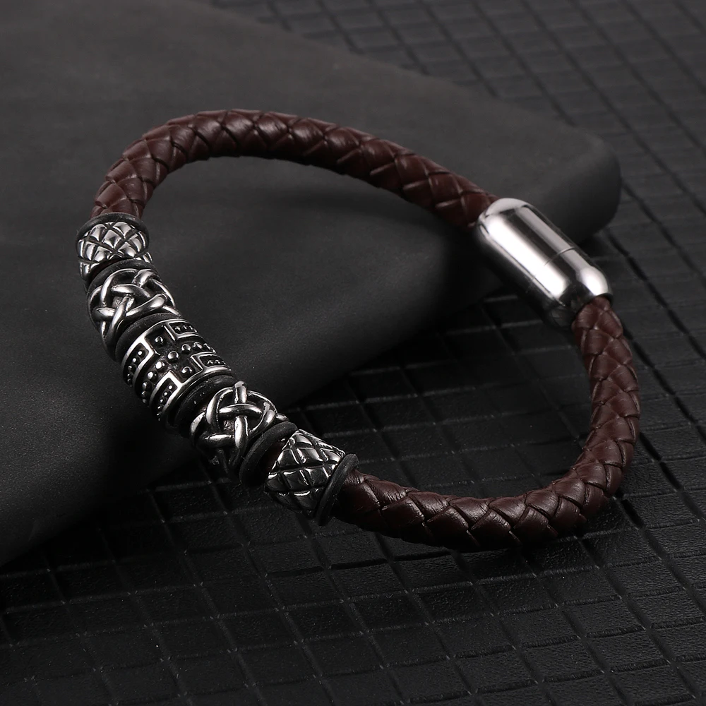 Luxury Stainless Steel Men Punk Bracelet Leather Wrap Woman Jewelry Pulseiras Masculina Pulseras De Acero Inoxidable Para Mujer