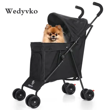 Wedyvko Passeggino portatile da viaggio per cani, passeggino per animali domestici per cani e gatti di piccola taglia, fino a 33 libbre, nero 1