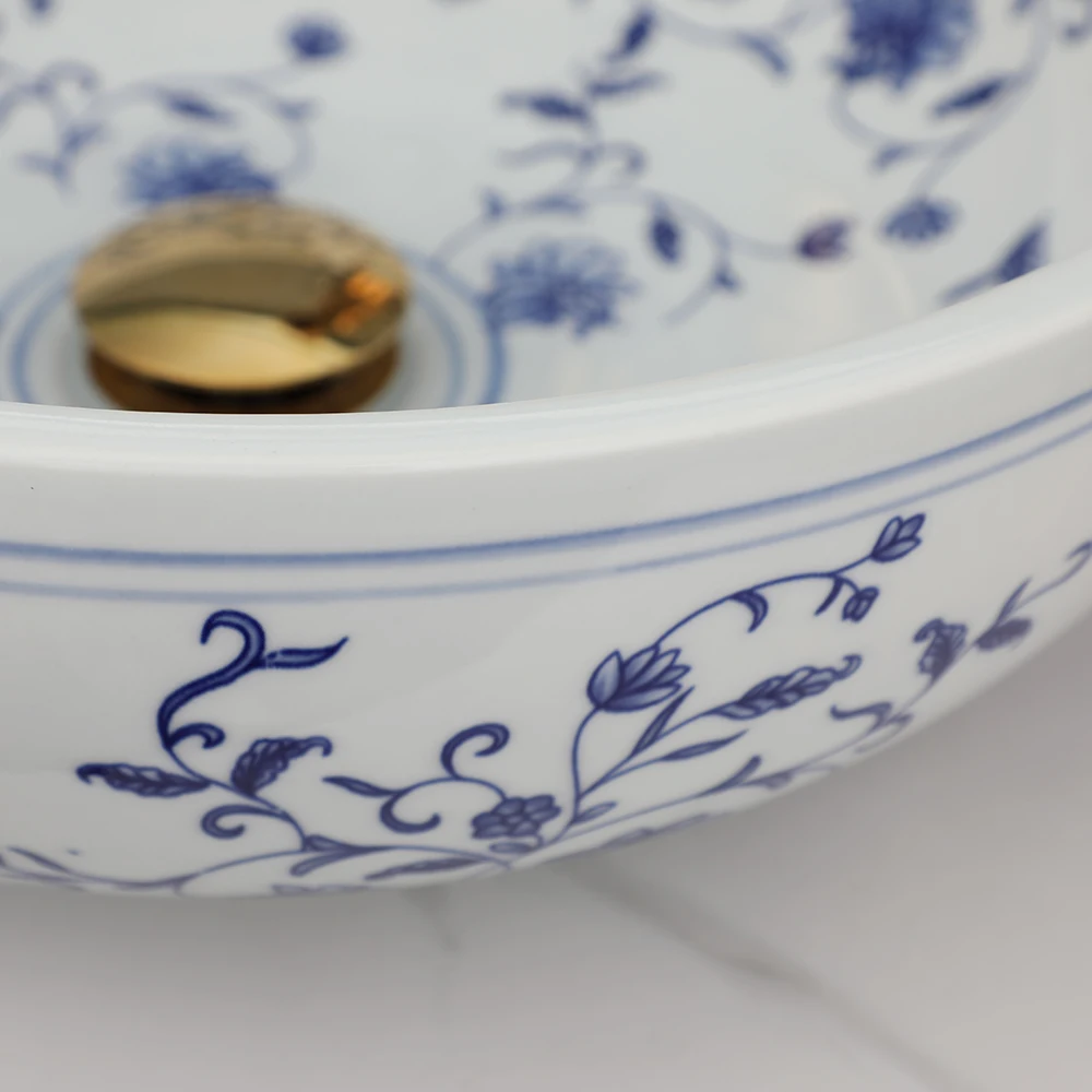 ZAPPO Bathroom Basin Sink Faucet Combo Ceramic Round Wash Basin Bathroom Washbasin Hand Painted Vessel Sink bathroom sinks